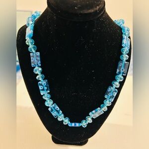Elegant Blue Beaded Marano Glass Style Necklace